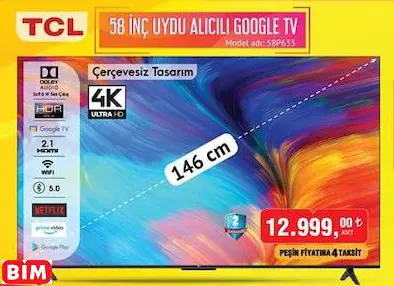 TCL 58 İNÇ UYDU ALICILI GOOGLE TV 58P633/AKILLI TELEVİZYON